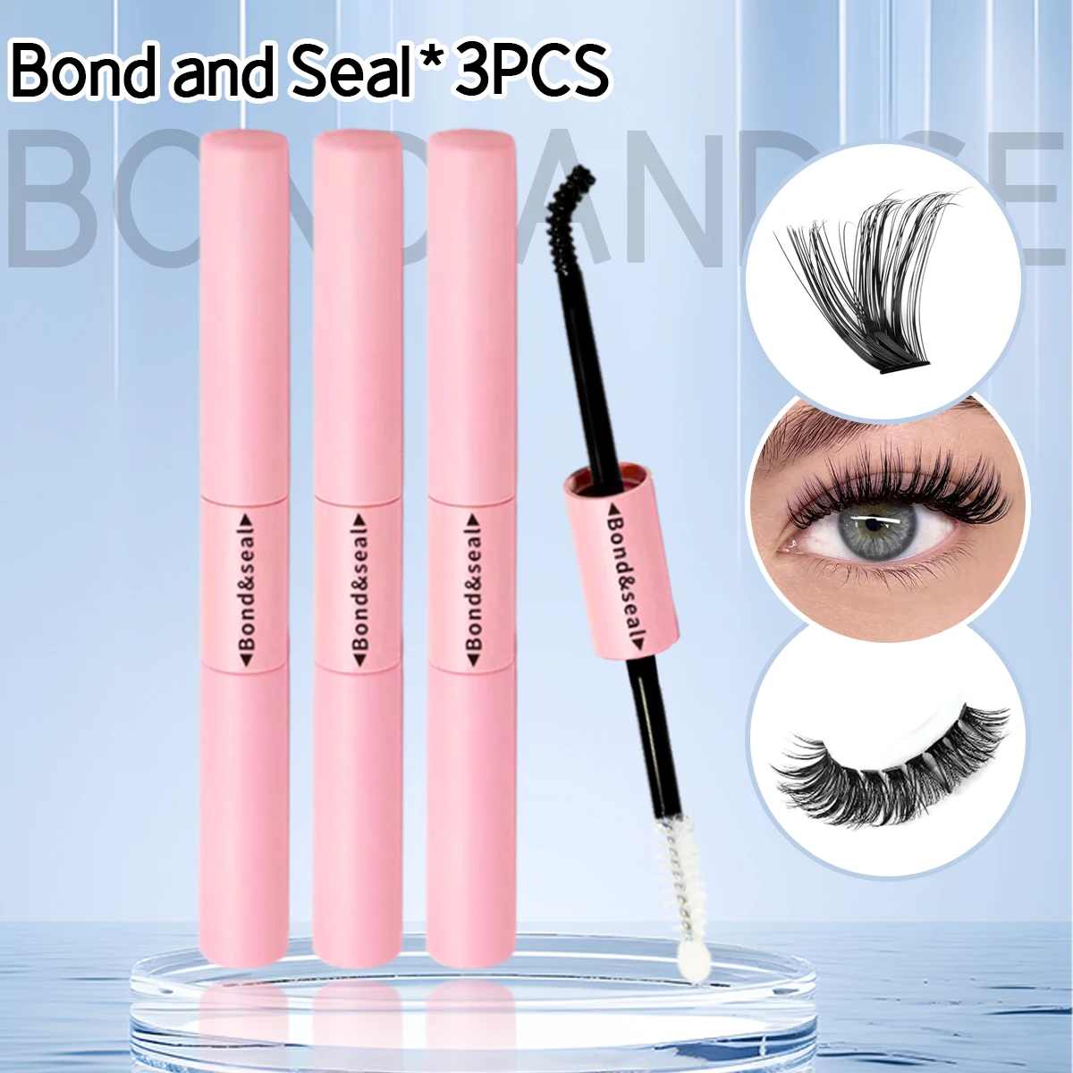 Wimpernkleber und Versiegelung für Wimperncluster, starker fester Wimpernkleber, langlebig, 48 Stunden, 2 in 1 (5 ml schwarzer Kleber + 5 ml klare Versiegelung)