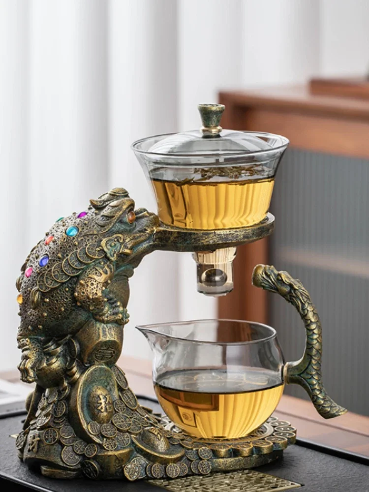 Luxury Golden Chinese Tea Set Home Lazy Tea Infuser With Highend Glass Cups AntiScald Kung Fu Tea Ceremony Essentials