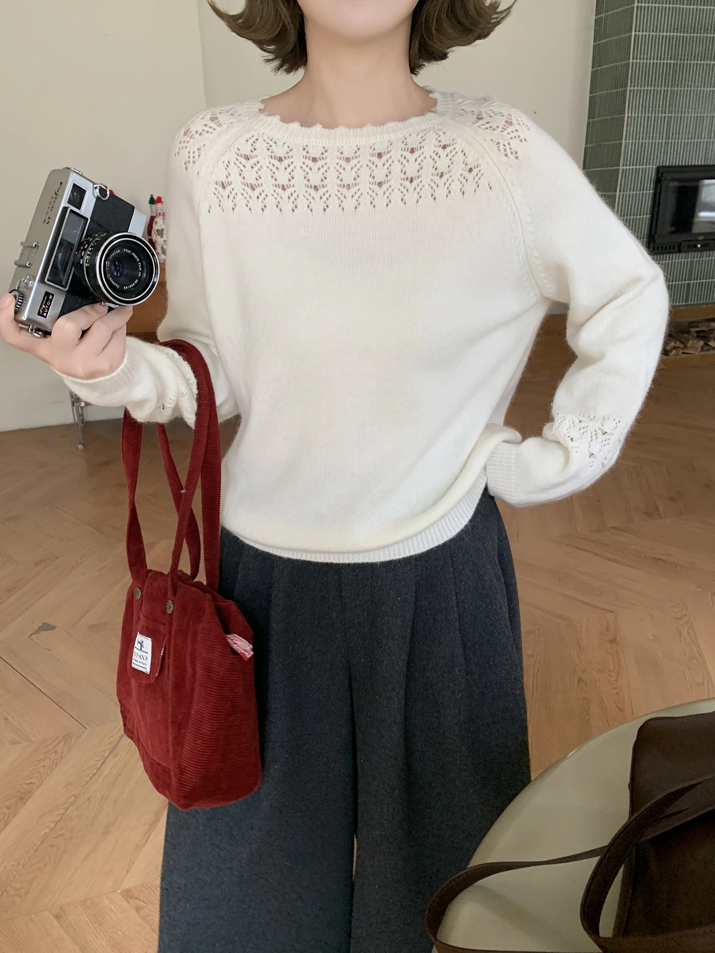 

Elinsu Korean Sle Women's Knitted Sweater round Ne Hollow out Heavy Work Overhead Long Sve Casual Versatile Winter Top