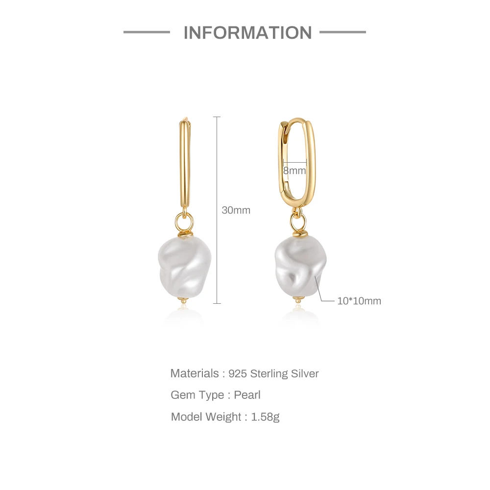 CANNER 925 Sterling Silver Baroque Pearl Unusual Drop Earrings for Women Chic Charming Goth Dangle Earring Fine Jewelry
