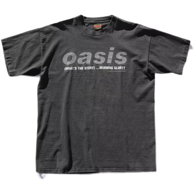 Sommer Neue Oasis Band Männer Hafen Stil Schwere Baumwolle Oversize High Street Casual Lose Kurzarm T-shirt Unisex Herbst Winter