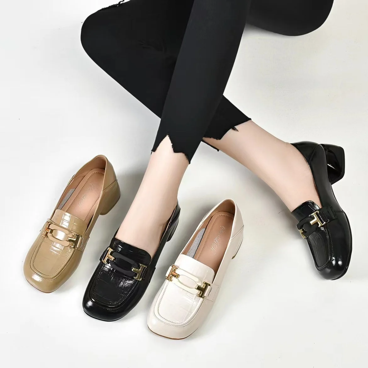 

Женские кожаные туфли на среднем каблуке Briti Sle Single oes, весна 2023, сезонные новые туфли на каблуке в стиле ретро, легко носить, маленькие кожаные...