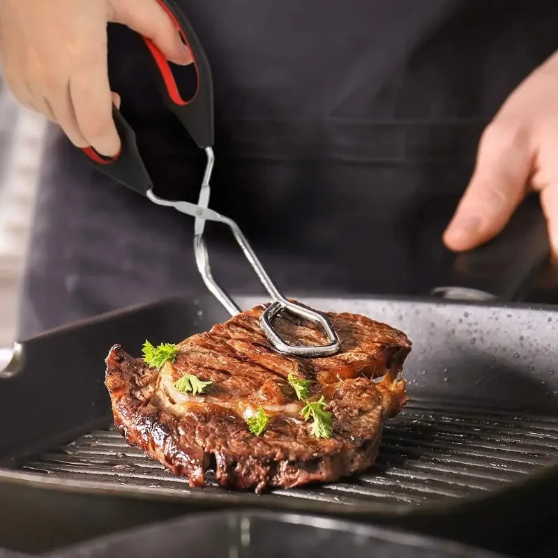 3 rozmiary szczypce do grilla antypoślizgowe szczypce do grillowania chleba metalowy klips do pieczenia BBQ z długą rączką akcesoria kuchenne do gotowania — zdjęcie 2