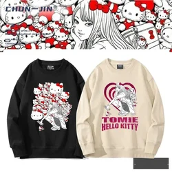 Tomie Hello Kitty Junji Ito Sweatshirt with Cute Pattern Print Retro Fashion Pure Cotton Anime Men's and Women's Pullover