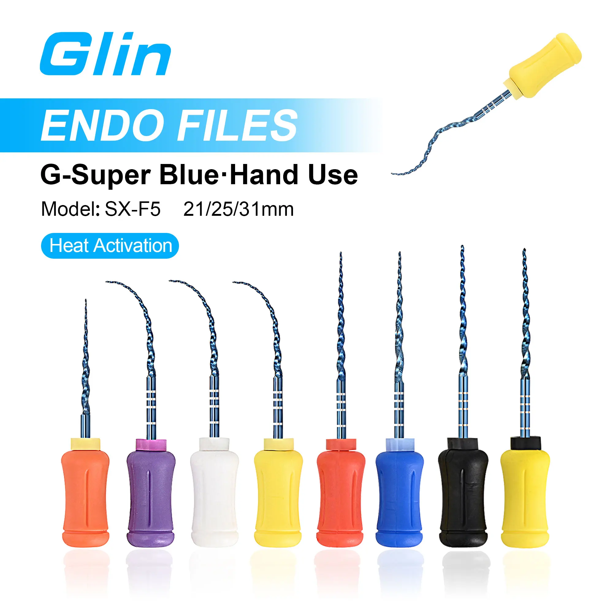 

Эндодонтические файлы Glin Niti Blue с термоактивацией, высокопрочные, устойчивые к разрушению, для ручного использования в стоматологии