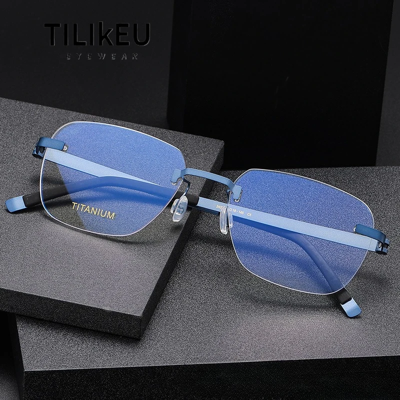 

Denmark New Retro Pure Titanium Optical Frames for Men Classic Screwless Design Square Rim Prescription Rimless Glasses Frames