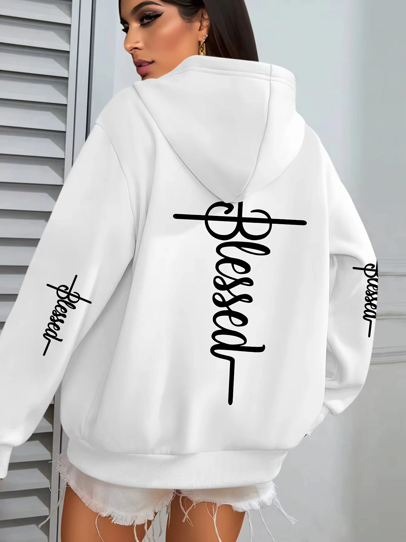 2026 Women Casual Hoodies Women Blessed Print Sweatshirts Harajuku Hip Hop Streetwear Casual Fashion Fleece Sportwear Clothes