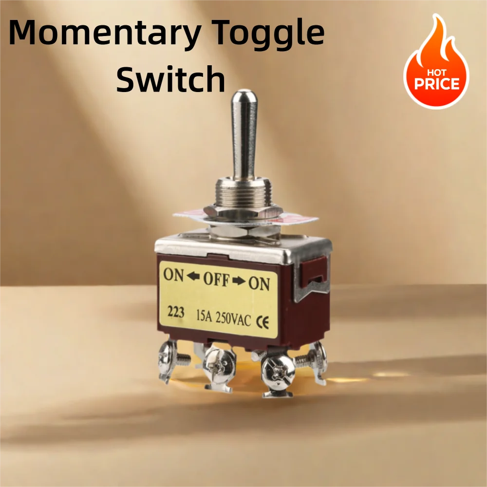 

ON-Off-ON 3 Position Momentary Toggle Switch 12mm Button 15A 250VAC Rocker Switch Brown Heavy Duty Spring Loaded Toggle Boat
