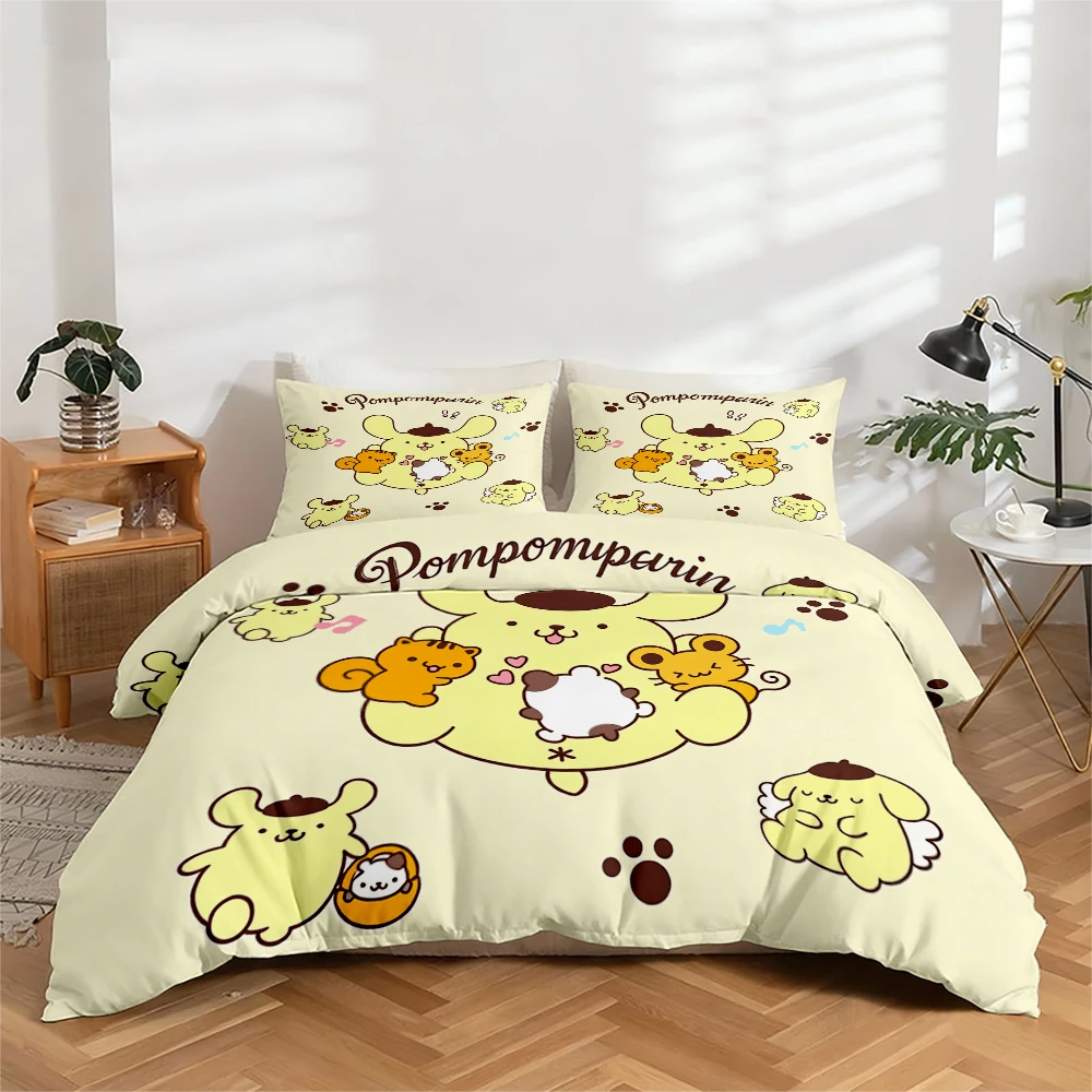 

3-Piece High-Definition Digital Print Bedding Set, Large Floral Pattern Pompompurin and Small Animal Print Duvet Cover Set, Includes 1 Duvet Cover + 2 Pillowcases, Suitable for Bedroom, Guest Room, Home Decoration, Polyester Fiber Duvet Cover + Pillowcase