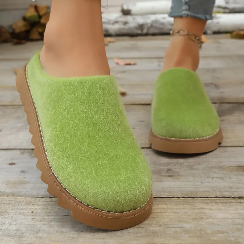 

Baotou Semi-drag Winter New Round Toe Deep Mouth Soft Sole Anti-slip Wear-resistant Flat Slippers