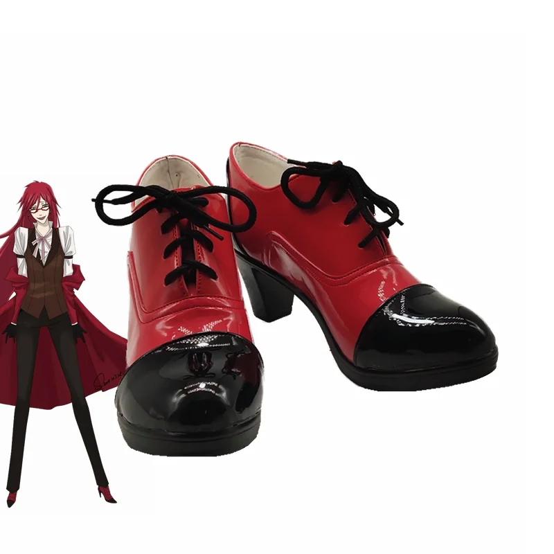 Anime Black Butler Grell Sutcliff Cosplay Shoes Red High Heel Boots Halloween Carnival Party Flat Heel Shoes Men Women
