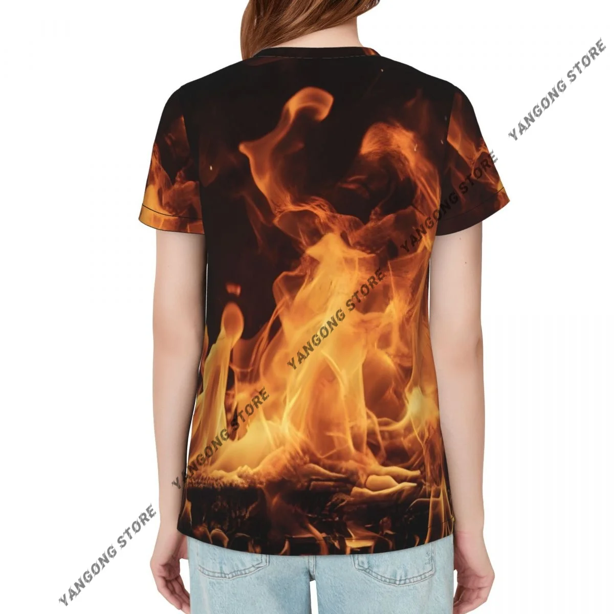 Womens Short Sleeve Fire Casual Tee Clothing Crewneck Woman T-Shirts
