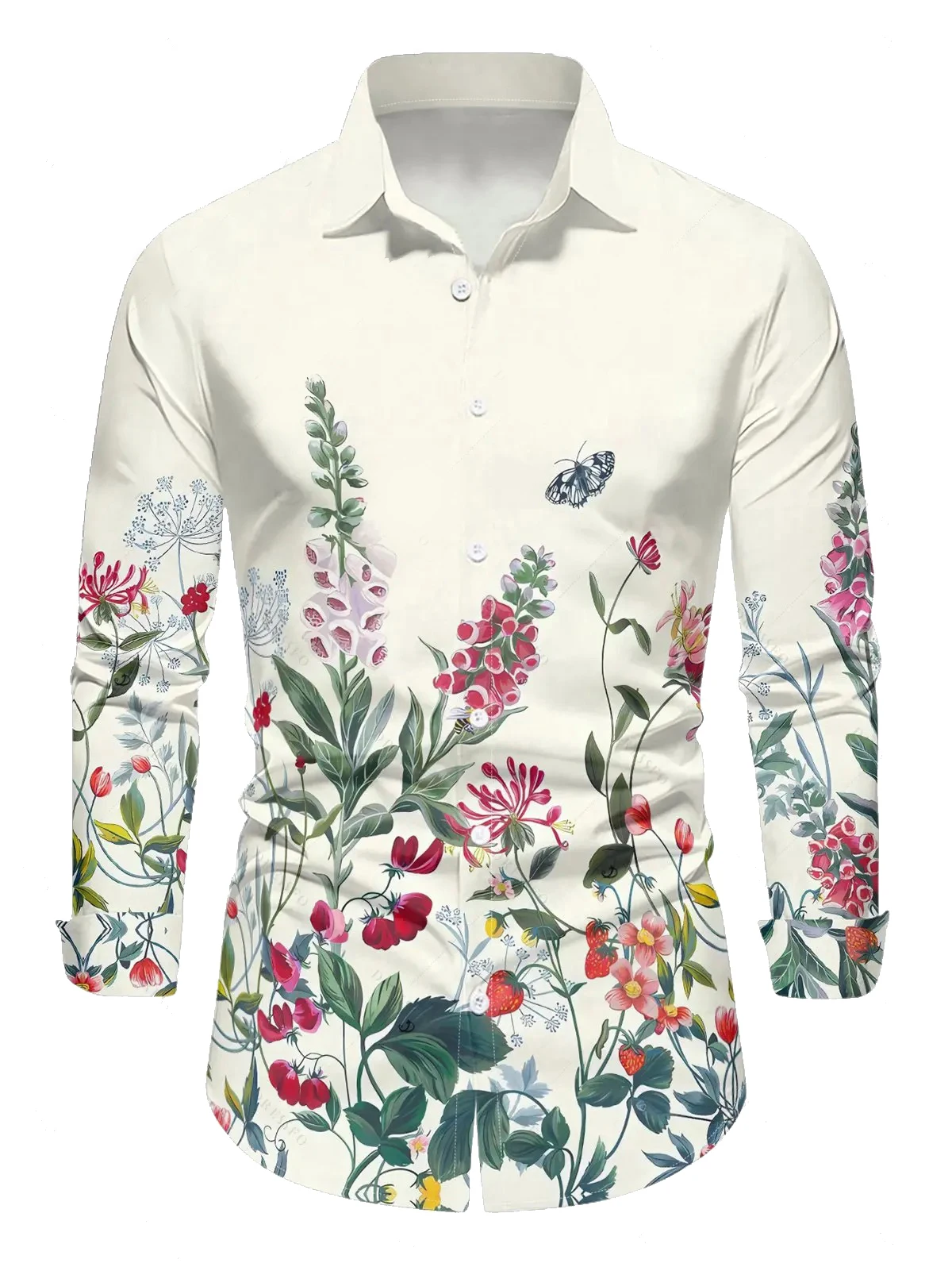 New Men's Long Sleeve Shirt Fashion Western Horse Casual Versatile Fashion 3D Flower Printed Summer Top