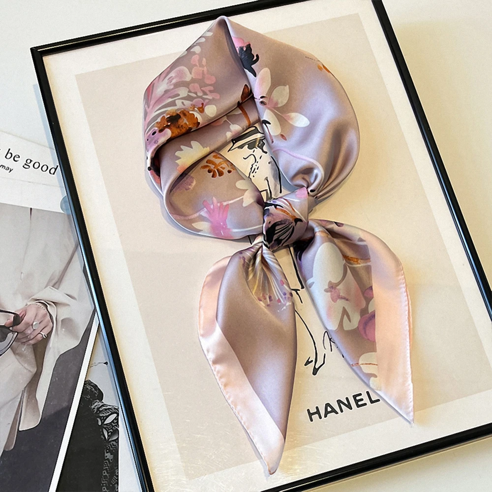 1pcs 70X70cm Plant-printed Scarf Women Simulated Silk Elegant and Versatile Headwear Bag Clothing and Accessories Square Scarf 2