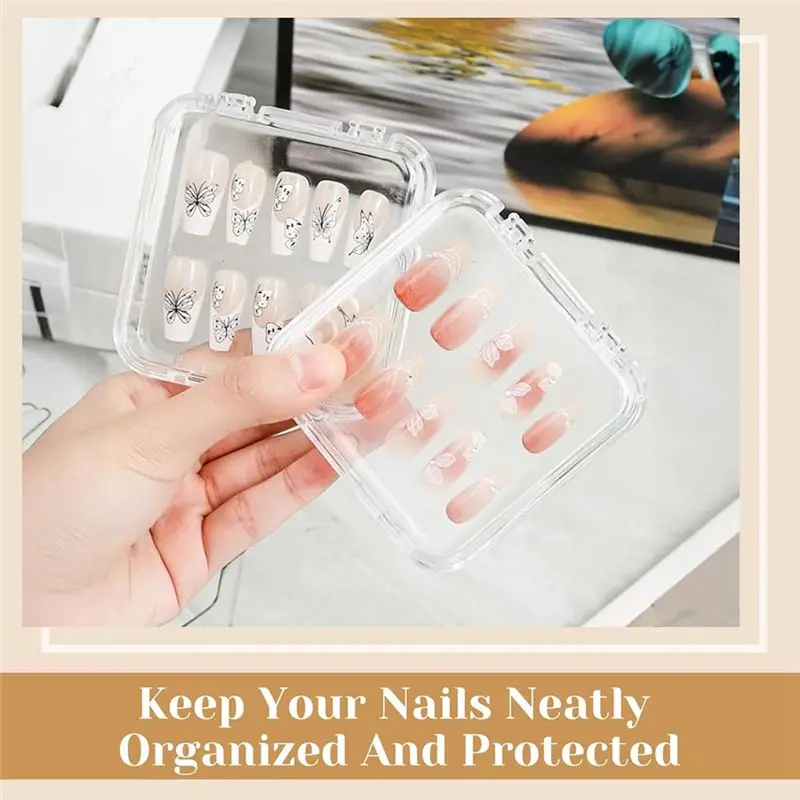 ABIT Clear Press On Nail Storage Boxes(14 PCS) With 1 Big Storage Box And Adhesive Double Sided Tape- Press On Nail Organizer