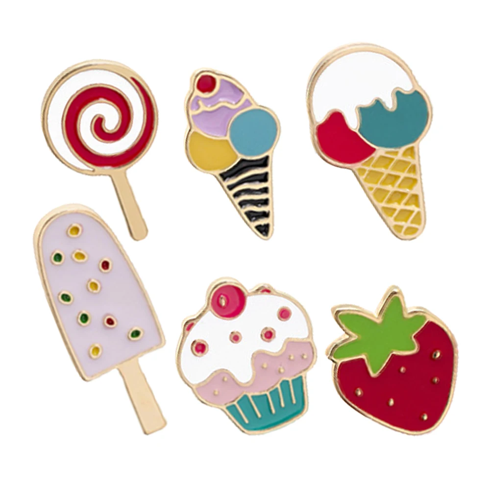 

6pcs Ice Cream Brooch Pin Strawberry Lollipop Cartoon Badge Summer Fashion Jewelry Lightweight Accessory For Women Girls Daily