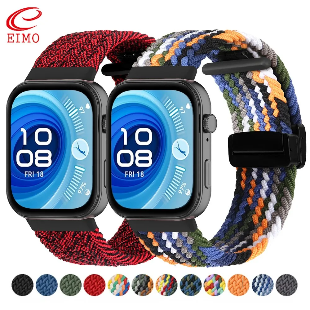 Pulseira trançada para huawei watch fit 4 pro, pulseira de substituição de nylon solo loop, fivela magnética, cinto huawei fit4 pro