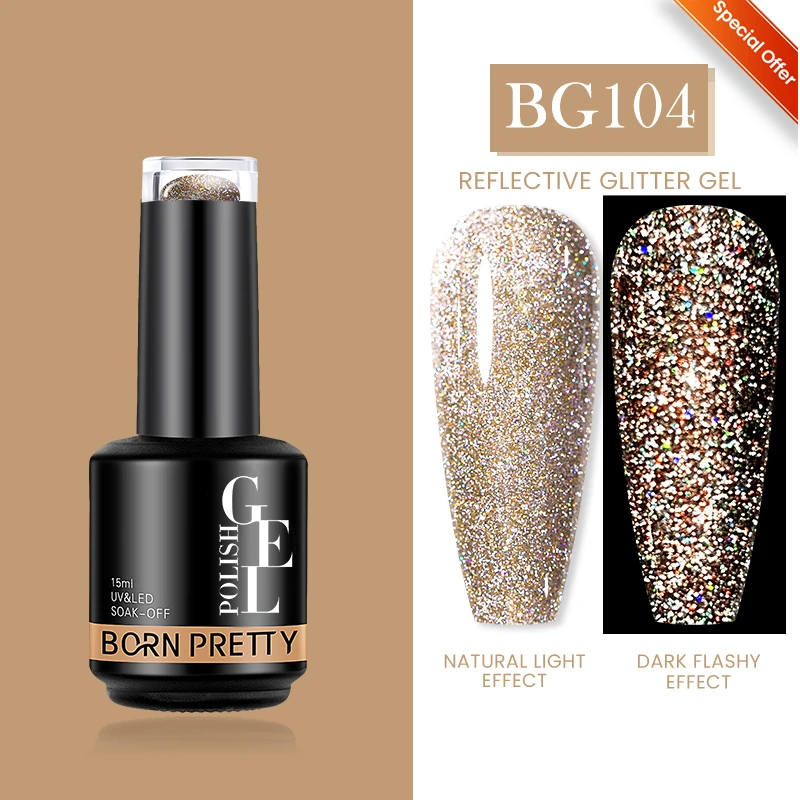BORN PRETTY Champagne Gold Smalto per unghie gel riflettente glitter Soak Off UV LED Semi permanente Gel Smalto Nail Art Manicure 15ml