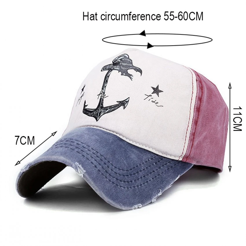 Vintage Style The Pirate Ships Anchor Printing Adjustable Washed Baseball Cap Anchor Hat Sailing Women Beach Gift Boating Yacht