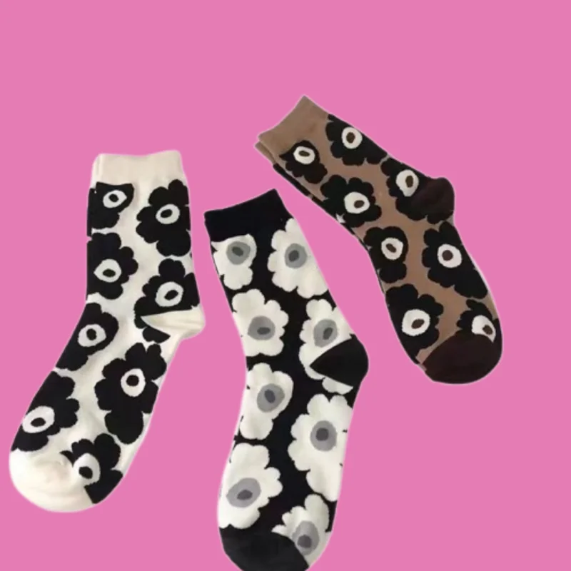 5/10 Pairs High Quality Hyuna Style Casual Breathable Large Flower Socks Retro Four-season Comfortable Mid-tube Socks