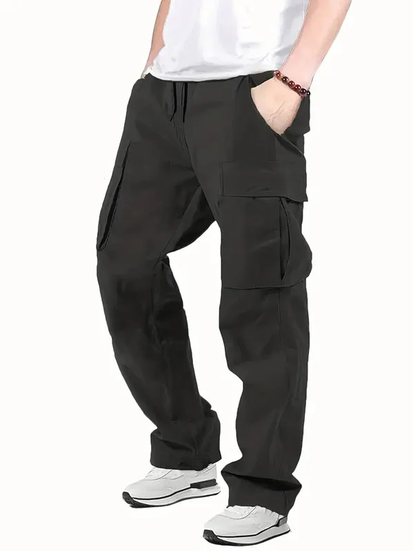 Mens Casual Jogger กางเกง Relaxed Fit Cargo กางเกง Drawstring Sweatpants เดินป่ากลางแจ้ง Twill กางเกงกีฬา