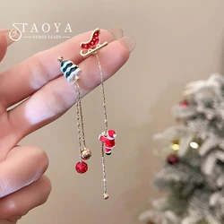 Christmas Design Asymmetrical Santa Claus Long Tassel Earrings 2024 Fashion Jewelry Unusual Accessories for Womens and Girls