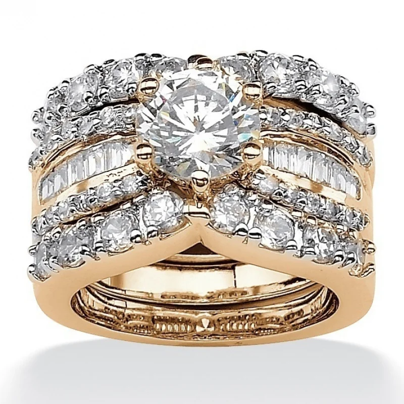 Fashion 3-in-1 Ring Set with SetInlayed Zirconia and 18K Gold Plating - Detachable - Ideal for Women's Parties and Weddings as a