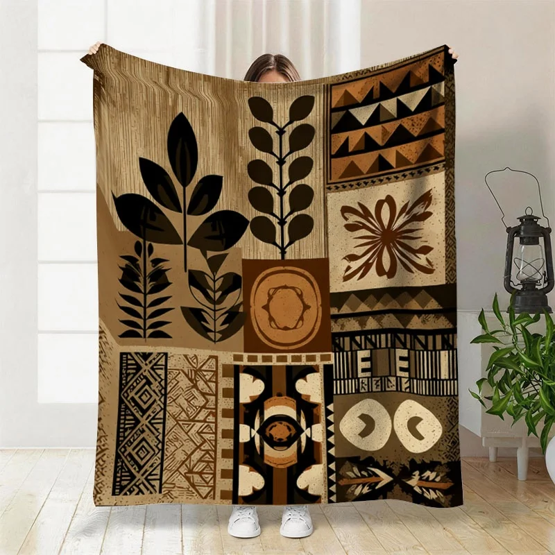 Boho Tribal Geometric Leaf Pattern Throw Blanket for Sofa Couch Decor Fall Autumn Ethnic Winter Cozy Living Room Picnic Blanket