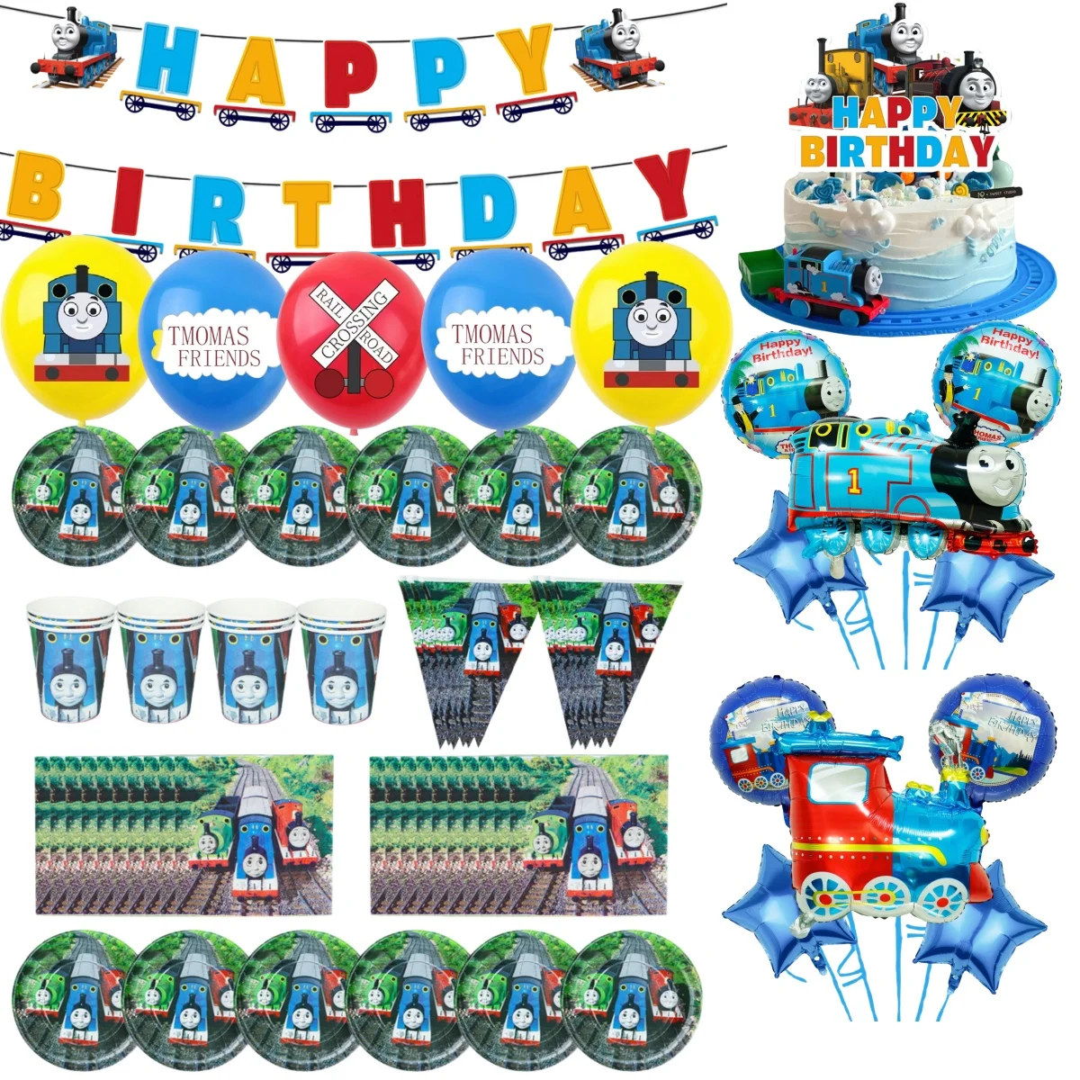 

Thomas Train Birthday Party Theme Party Balloon Set Party Tableware Background Banner Napkin Hat Cup Mask Tablecloth Baby Shower