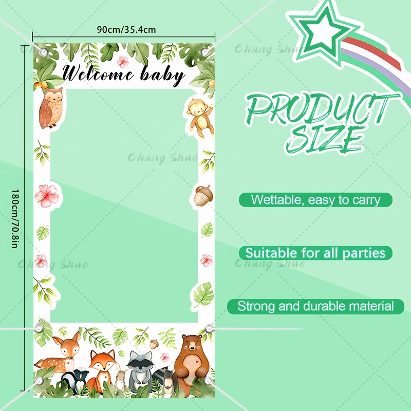 Animal Forest Theme Welcome Baby Photo Booth Frame Props Baby Shower Kids Birthday Party Decorations Shooting Backdrop Props