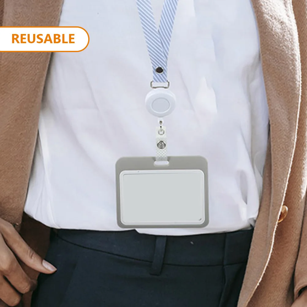 2pcs Chest Card Holder Transparent Id Badge Sleeve For Lanyard Horizontal Card Protector Reusable Cards Storage Cover