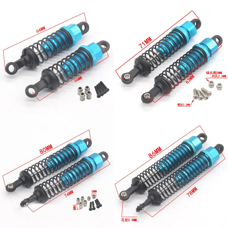 RC Shock Absorbers Aluminum Alloy Oil Filled Adjustable Upgrade for 1/16 1/18 1/12 Wltoys HSP RC Off-Road Buggy Truck Parts