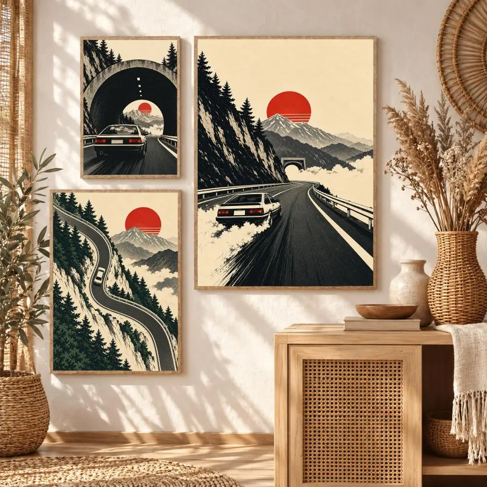 Scenic Mountain Drive Art Poster Art Wall Stickers & Self-Adhesive Decals for Home, Bedroom & Living Room
