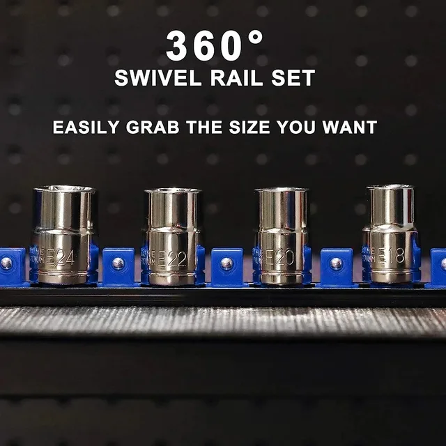 Organizador de Soquetes ABS 360 °   Suporte Giratório para Soquetes de 1/4, 3/8 e 1/2 Polegadas, Organizador de Ferramentas de Qualidade Premium, Azul