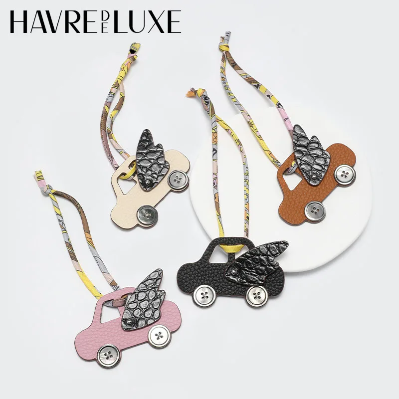 Genuine Leather Flying Car Cute Bag Charm Keychain  Handmade Doll Pendant Women DIY Bag Accessories Decoration Gift