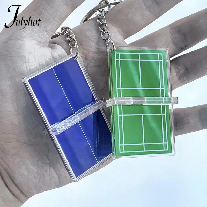 1Pc Creative Badminton Playground Keychain Unisex Metal Tennis Table Tennis Golf Key Holder Sports Athlete Fans Gifts