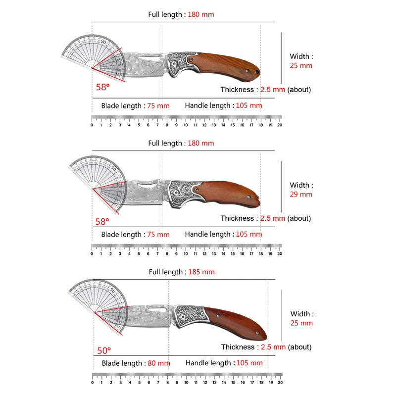 Damascus Kitchen Knives Professional Folding Boning Knife Wood Handle Chef Slicing Knife Stainless Steel Butcher Cooking Knife