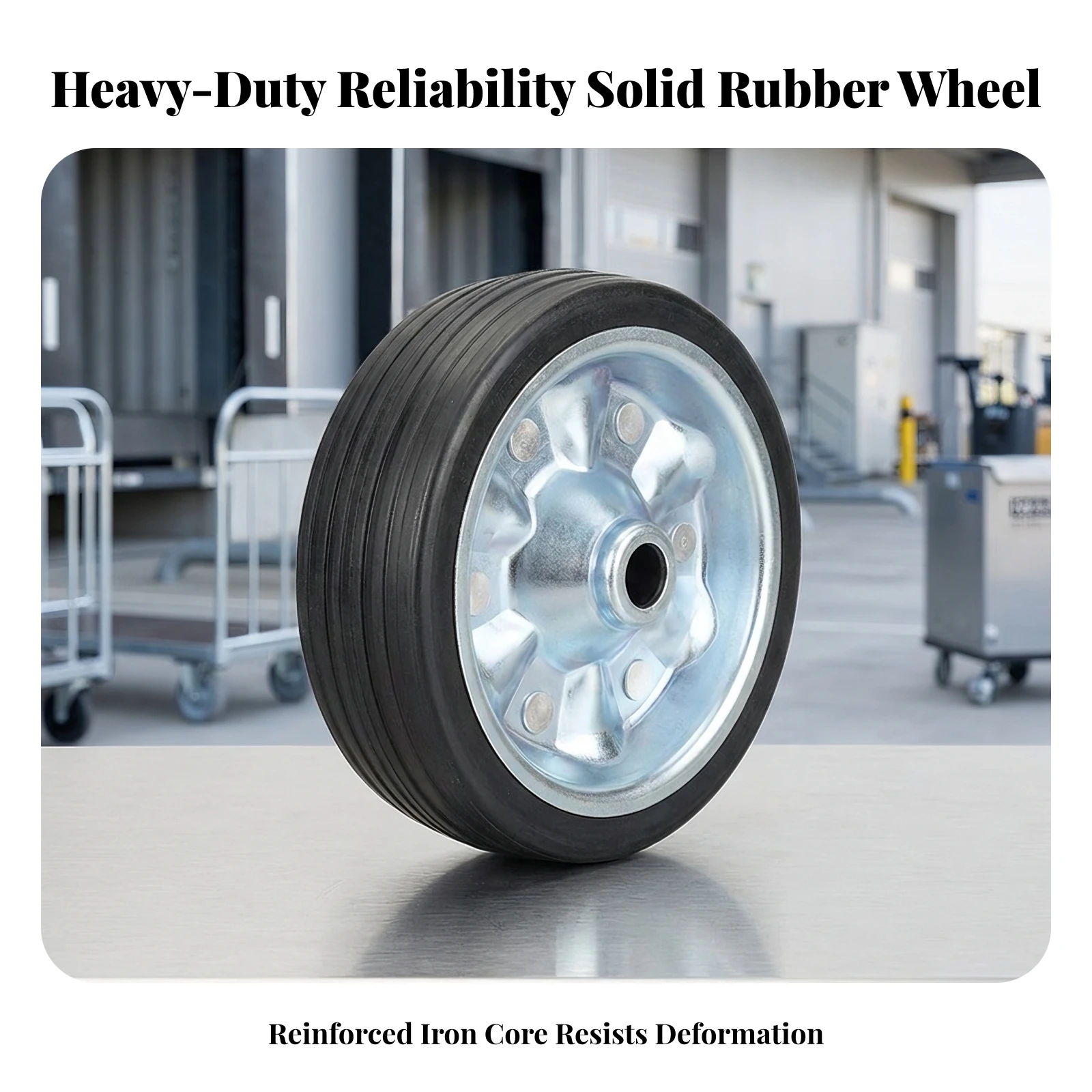 Solid Rubber Wheel Treaded Wheel with Steel Core Tire Replacement Puncture Resistant for Jack, Trailer view 4