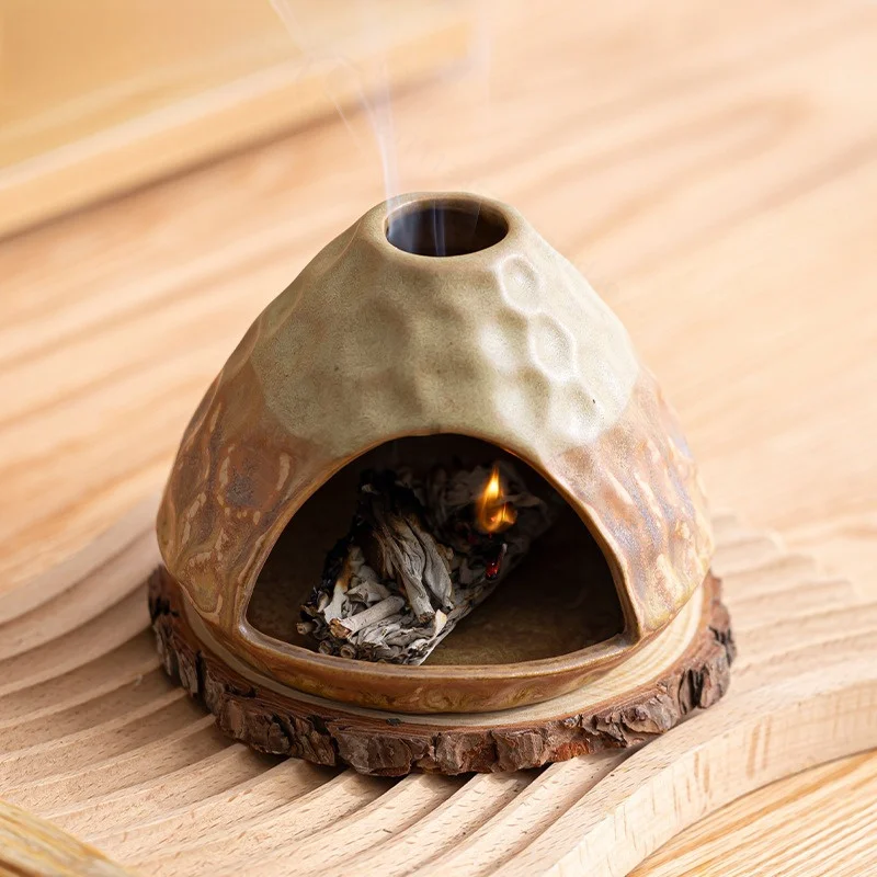 Retro Hammer Texture Ceramic Aroma Fireplace Palo Santo Sage Burner Essential Oil Scent Stress Relief Indoor Fragrance Vessel