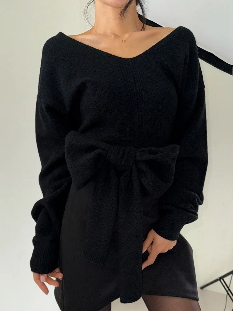 Suéter de punto Chic ort ahuecado con diseño de correa Ba adelgazante para mujer Faion v-ne largo Sve primavera otoño prendas de punto