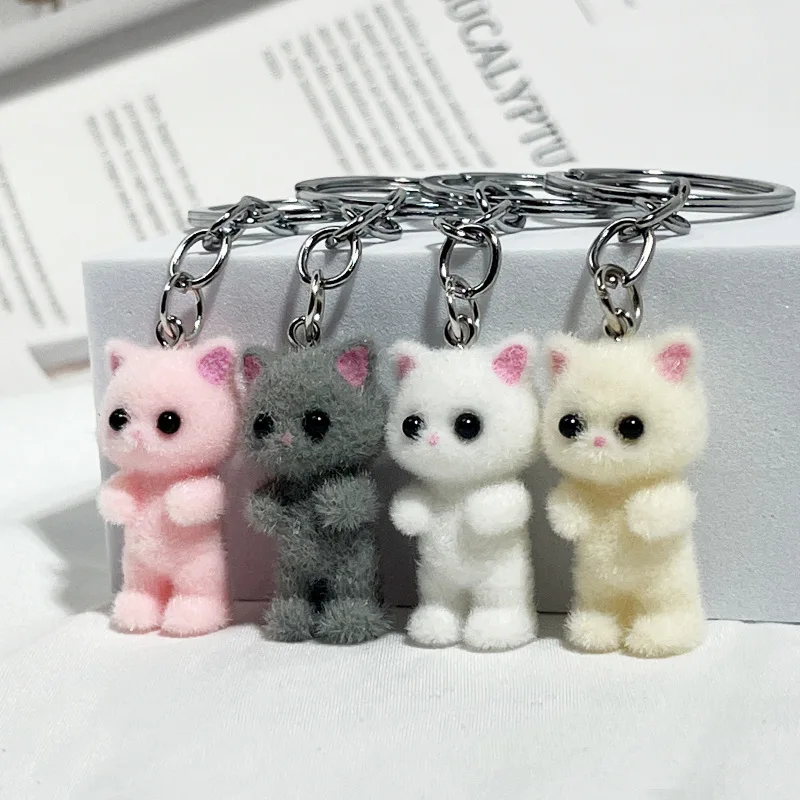 Cute Pink Keychain,Fuzzy Cat Keyring Aesthetic Y2K Key Chain Stylish Keychains Accessories Halloween Christmas Gifts