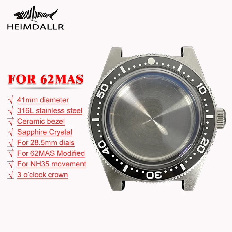 

Heimdallr 62MAS Case for NH35 316L Stainless Steel Sapphire Crystal Ceramic Bezel 20Bar Waterproof Dive Watch 41mm Modified Case