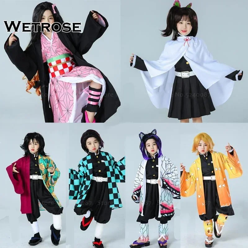 【Wetrose】In Stock  Costume Cosplay Children Size Coat Nezuko Tanjirou Zenitsu Agatsuma Giyuu Tsuyuri Obanai Tokitou Halloween