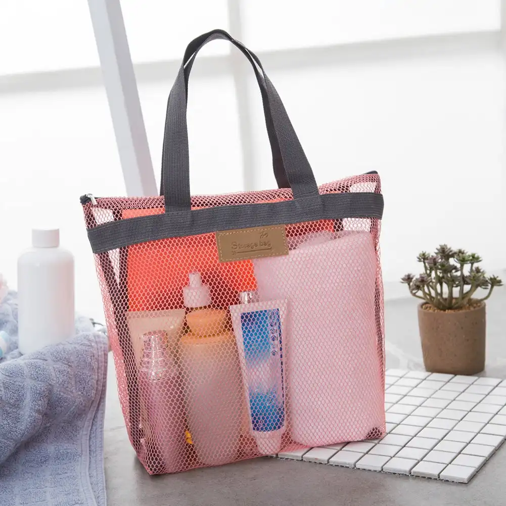 Large Mesh Toiletry Tote Bag Portable Shower Caddy Bath Organizer with Durable Handles Zipper Travel Storage Beach Swimming Bag image 2