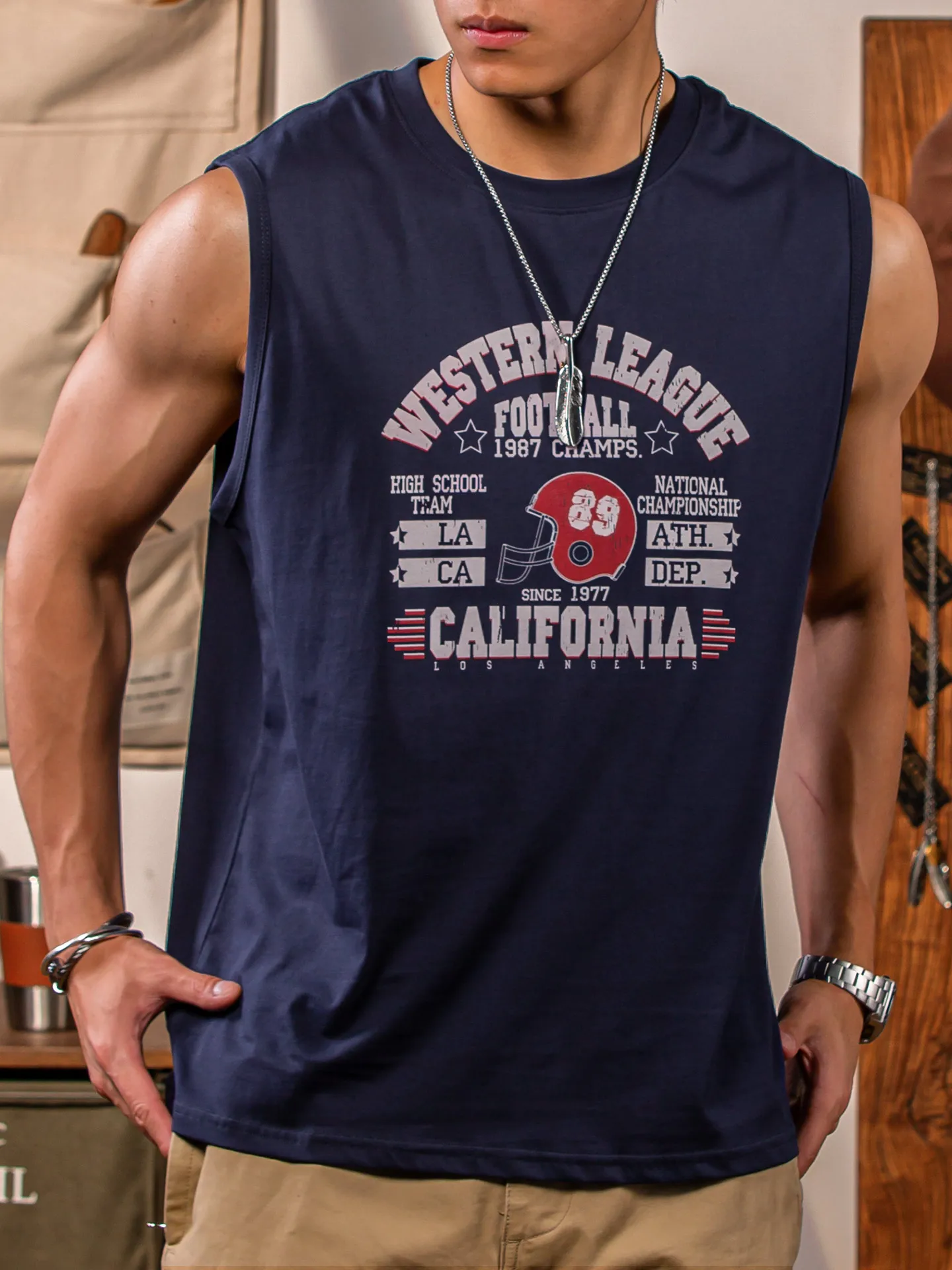 

Мужская летняя новинка: свободная хлопковая майка-футболка для спорта и повседневной носки в городском американском стиле