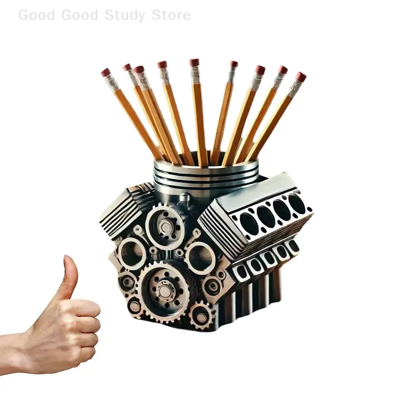 Pen Holder With Engine, Engine Pen Holder, Engine Block Desktop Organizer, Desktop Decor Gift For Car Enthusiasts