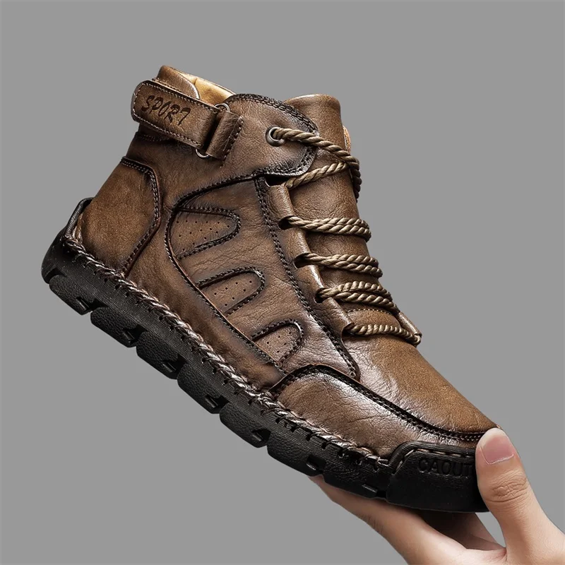 

High top boots for men, British style workwear motorcycle boots, summer black side zipper, mid rise soft leather boots for men