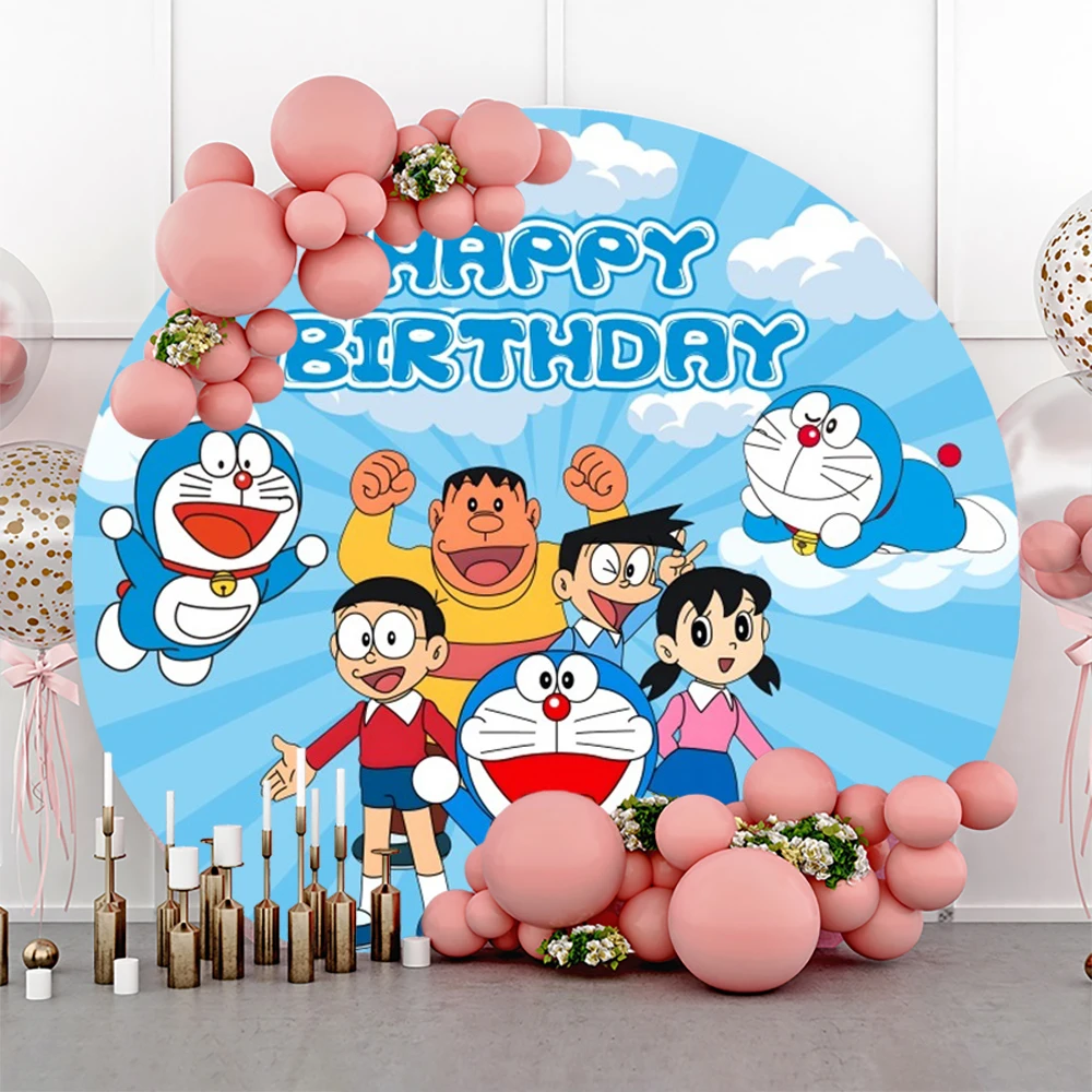 Bandai Doraemon Birthday Party Round Photo Backdrop Baby Shower Supplies Props Background For Photography Banner Stage Props