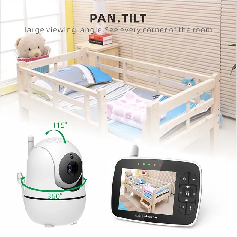 

Baby Monitor with Remote Pan Tilt Zoom Camera 3.5 Inch Large Screen, Night Vision, Call, Room Temperature, Lullaby SM935E