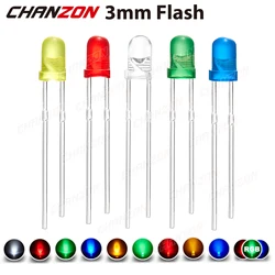 100 Pcs 3mm Led Diode lampeggiante bianco rosso verde blu giallo Rgb veloce lento Flash diffuso chiaro cambia colore lampada ad emissione di luce